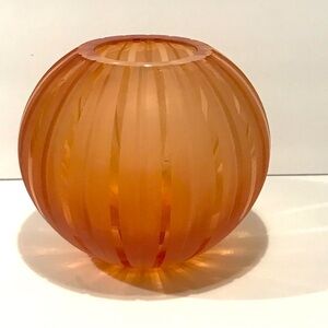 Vintage Evolution by Waterford Desert Sunset Cut Crystal Red Amber Rose Vase 5”